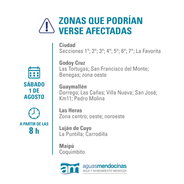 Las zonas que podrían verse afectadas por la maniobra en el dique Potrerillos.