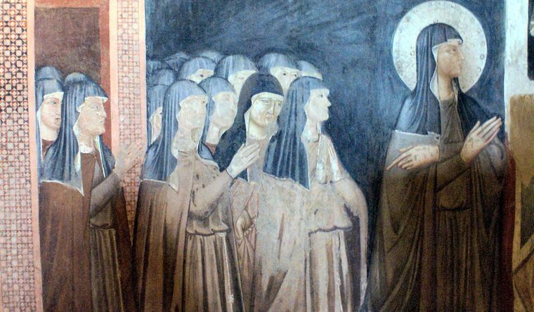 Una pintura de Santa Clara y sus hermanas, las monjas clarisas. Foto: Wikipedia.