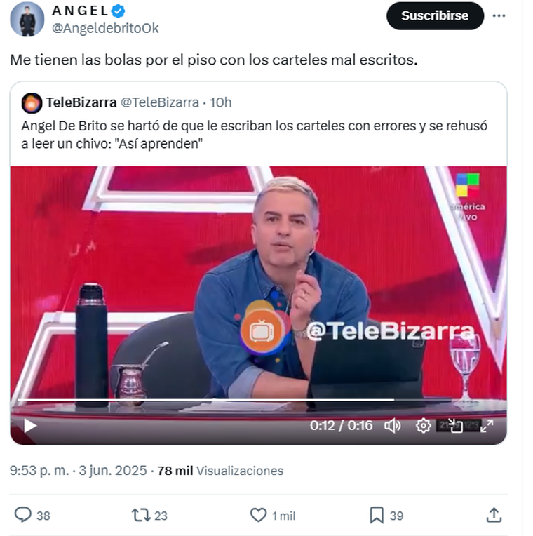 Ángel de Brito enojado con su producción. Ángel de Brito enojado con su producción.