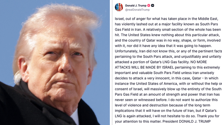 En su mensaje en Truth Social, Donald Trump dijo que ni EE.UU. ni Qatar tenían conocimiento del ataque llevó a cabo Israel en contra del campo South Pars.