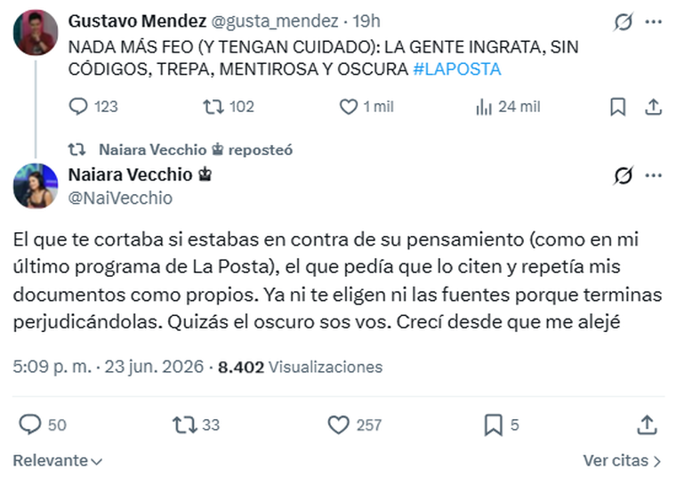 Naiara Vecchio, la periodista que apuntó contra Gustavo Méndez. Naiara Vecchio, la periodista que apuntó contra Gustavo Méndez.