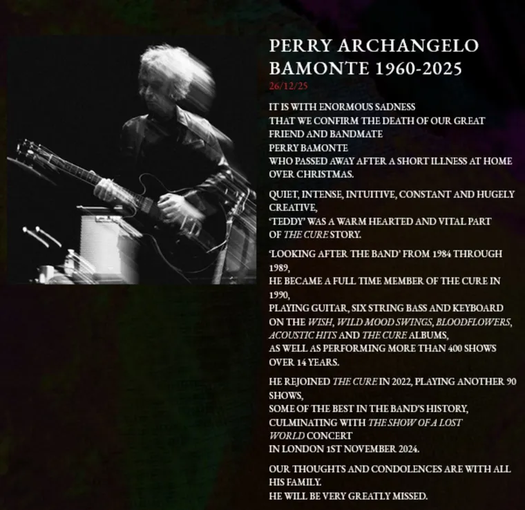 El comunicado de la banda tras el fallecimiento.