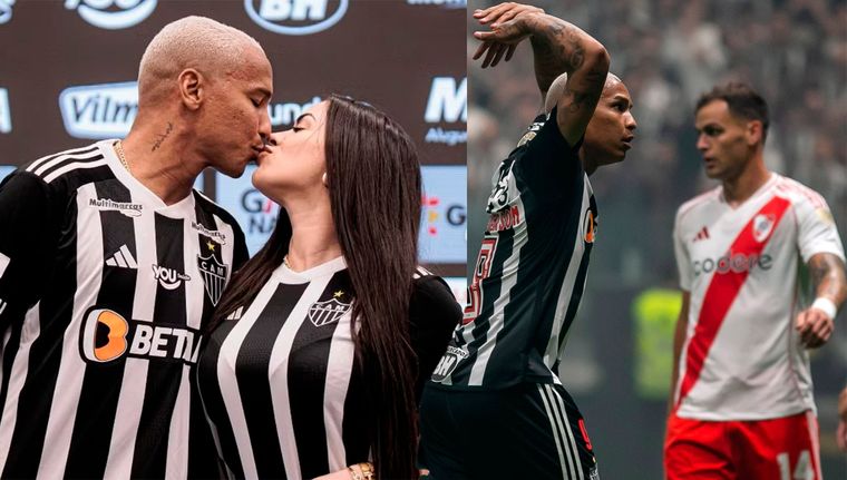 Deyverson y su esposa, Karina Alexandre, al firmar para Atlético Mineiro. Foto: Foto Baires y @Atletico