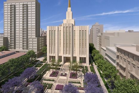 Render del mega templo mormón planificado junto al Convento de Santa Catalina de Siena. Render del mega templo mormón planificado junto al Convento de Santa Catalina de Siena.