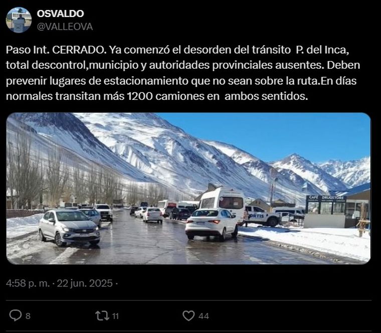 Valle alertó por el descontrol antes de que vuelva a abrirse el paso. Valle alertó por el descontrol antes de que vuelva a abrirse el paso.