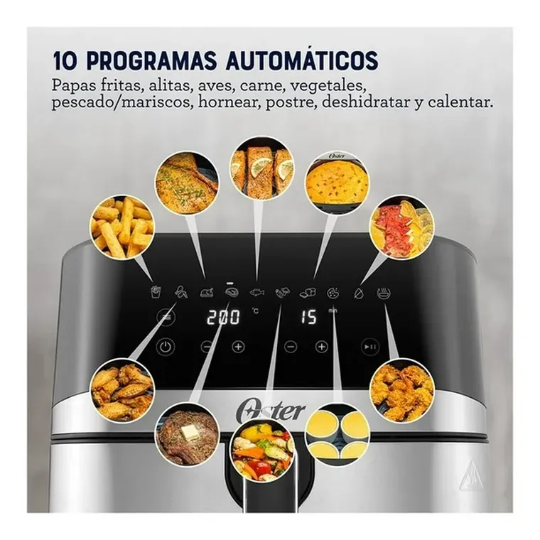 La freidora de aire cuenta con 10 programas para cocinar tu comida favorita. La freidora de aire cuenta con 10 programas para cocinar tu comida favorita. 