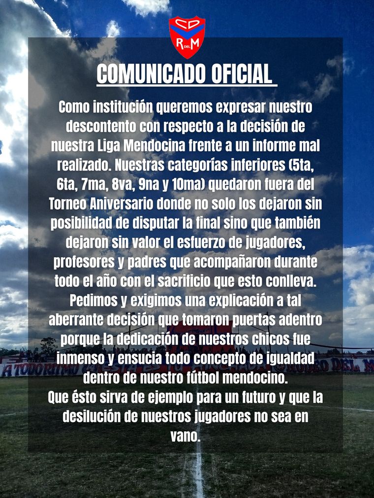 El comunicado publicado este viernes en las redes sociales de Rodeo del Medio. El comunicado publicado este viernes en las redes sociales de Rodeo del Medio.