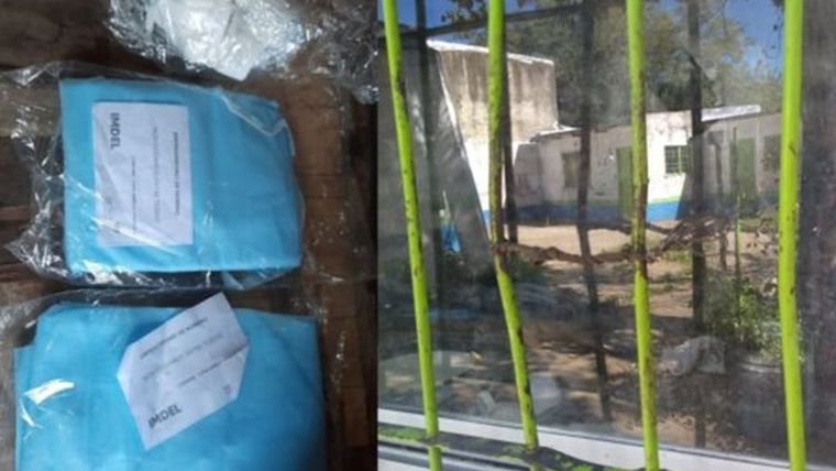 Los barbijos sustraídos y la ventana forzada de una de las salitas violentadas