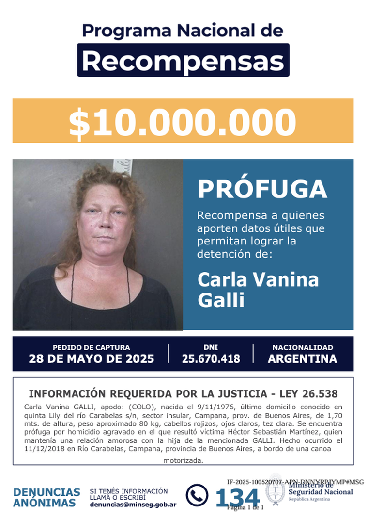 La imagen que difundió el Ministerio de Salud para capturar a Carla Vanina Galli. La imagen que difundió el Ministerio de Salud para capturar a Carla Vanina Galli.