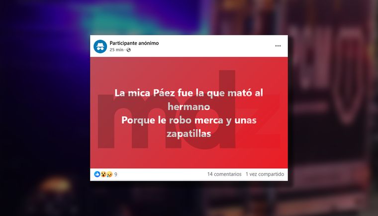 El posteo en Facebook con el que escracharon a la hermana de la vícitma por el crimen en Ciudad. El posteo en Facebook con el que escracharon a la hermana de la vícitma por el crimen en Ciudad.