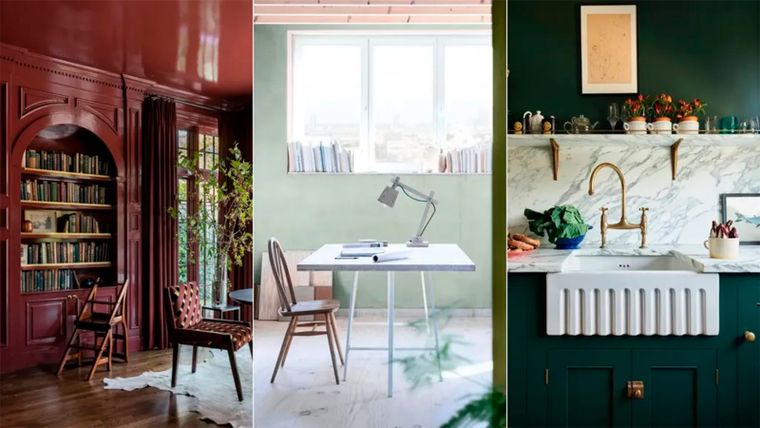 El 2025 será el año de los colores cálidos e intensos (como el bordó, rojo y verde), los colores tierra y los tonos más brillantes y relajantes, como el amarillo, la rosa yeso y el azul, respectivamente.. Foto: Marie Flanigan Interiors/Julie Soefer, Dulux, deVOL Kitchens