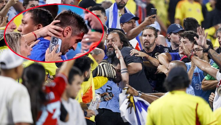 Bentancur le lanzó un proyectil a los hinchas de Colombia y agredió al PF de Uruguay, Santiago Ferro. Foto: EFE y captura TyC Sports