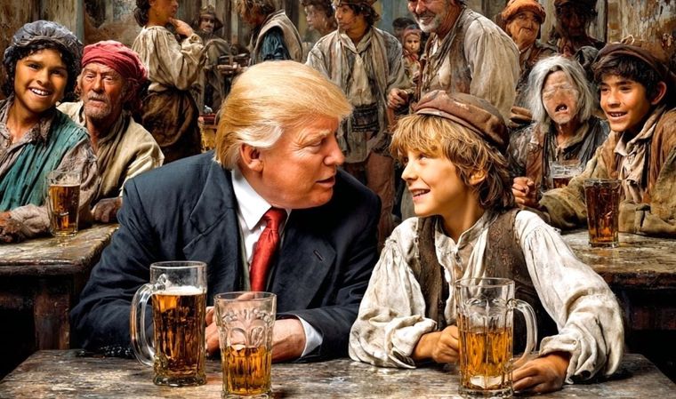 Donald Trump busca coincidencias con su amigo Lázaro, en esta imagen creada con IA. Foto Midjourney