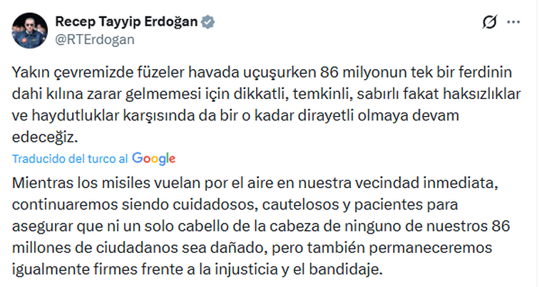 El comunicado del presidente de Turquía. El comunicado del presidente de Turquía.