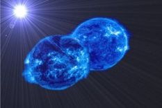 dos estrellas a punto de fusionarse y formar una estrella supermasiva