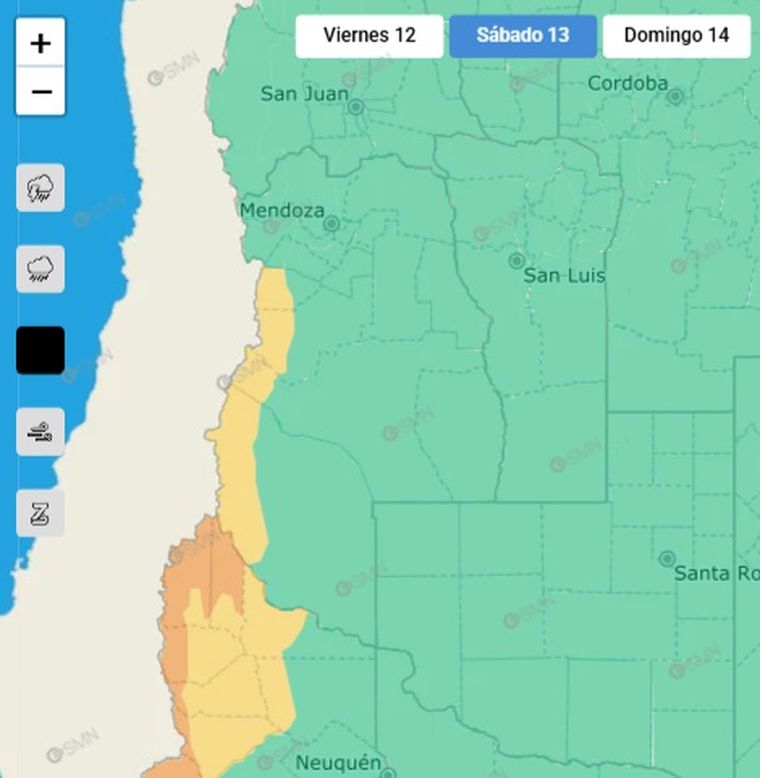 El SMN emitió un alerta por nevadas para este sábado en la cordillera de Mendoza. El SMN emitió un alerta por nevadas para este sábado en la cordillera de Mendoza.