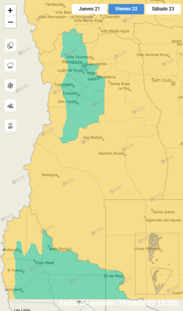 El pronóstico para Mendoza marca un viernes ventoso y con nevadas en cordillera, mientras que el fin de semana se perfila más estable y con ascenso de la temperatura hacia el domingo. El pronóstico para Mendoza marca un viernes ventoso y con nevadas en cordillera, mientras que el fin de semana se perfila más estable y con ascenso de la temperatura hacia el domingo.