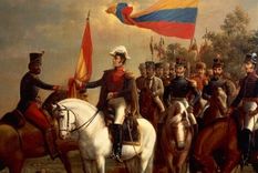 Detalle de la obra de Arturo Michelena sobre la emblemática Batalla de Carabobo, ocurrida en 1821. En el centro, el héroe: Simón Bolívar. Foto: DEAGOSTINI/GETTY IMAGES