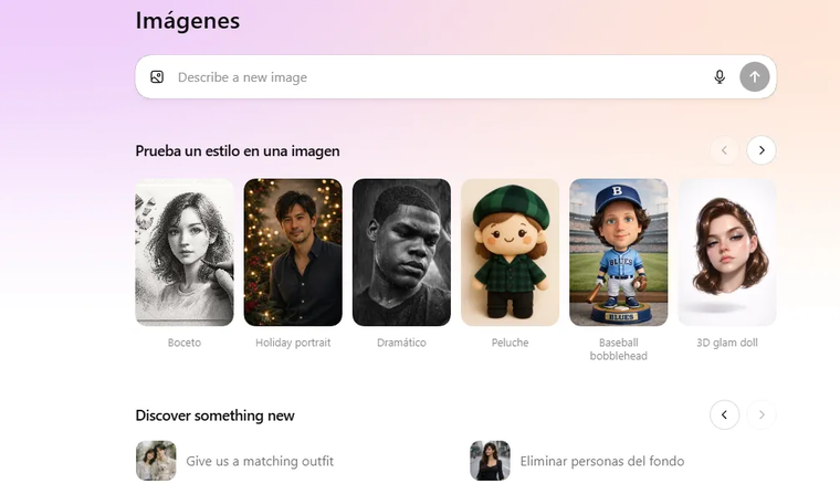 Nuevo apartado “Imágenes” que integra ChatGPT. Nuevo apartado “Imágenes” que integra ChatGPT.