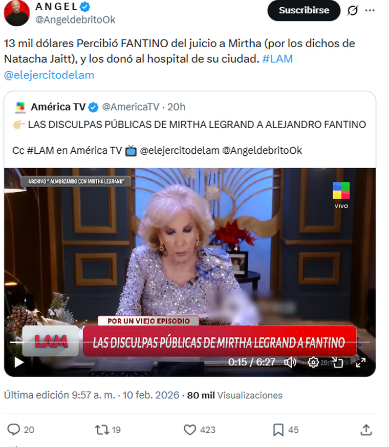 Mirtha Legrand le pagó un gran monto a Alejandro Fantino. 