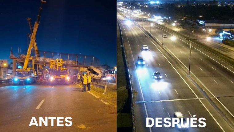 El operativo para liberar la Panamericana luego del terrible accidente que provocó la caída de un puente. El operativo para liberar la Panamericana luego del terrible accidente que provocó la caída de un puente.