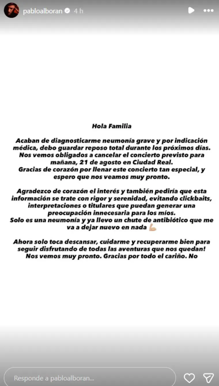 Pablo comentó a sus seguidores la situación. Pablo comentó a sus seguidores la situación.