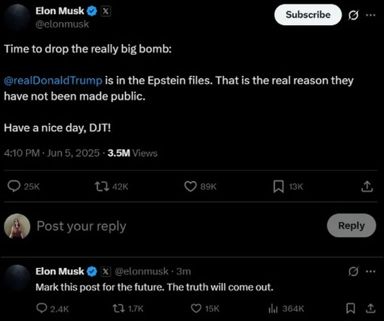 Elon Musk lanzó una fuerte acusación contra Donald Trump Elon Musk lanzó una fuerte acusación contra Donald Trump