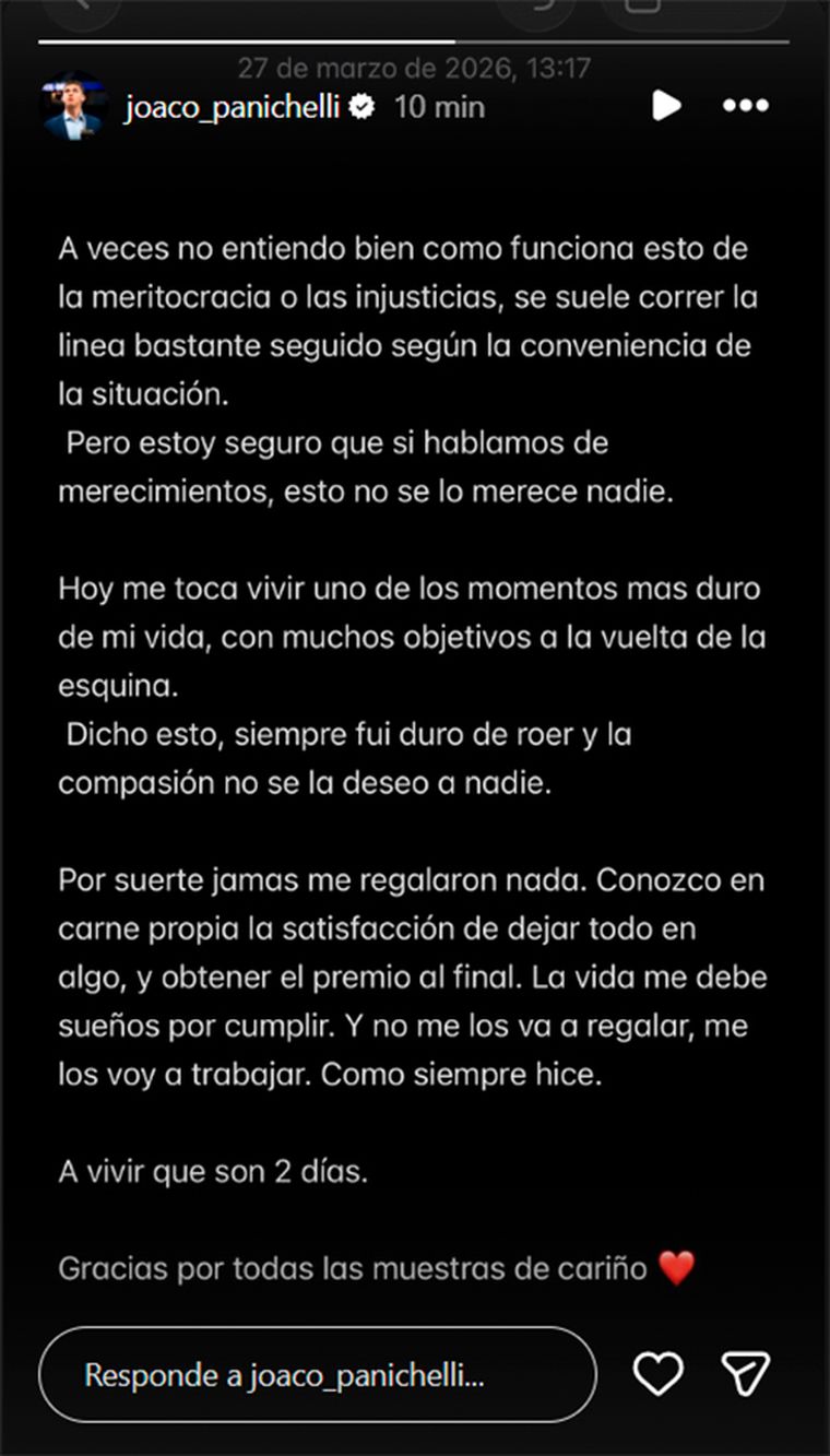 Panichelli se expidi&oacute; en su cuenta de Instagram.
