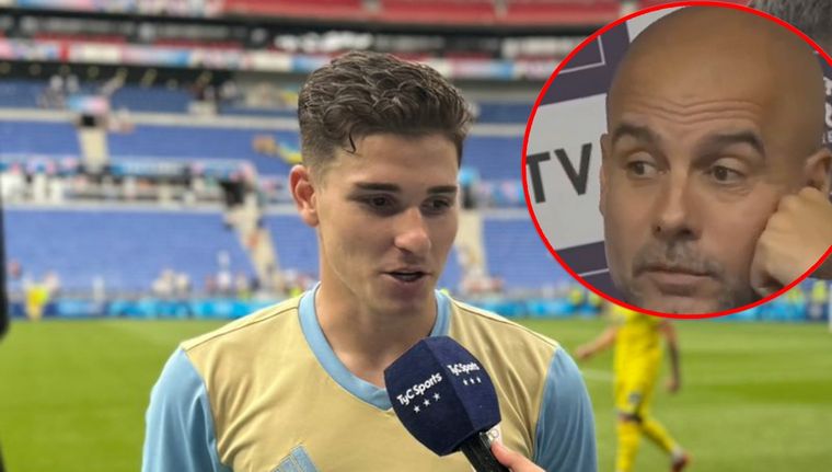 Julián Álvarez había manifestado que iba a pensar en su futuro porque no le gustaba tener pocos minutos en los partidos importantes del City. Y a Guardiola no le gustó nada. Foto: Captura TyC Sports