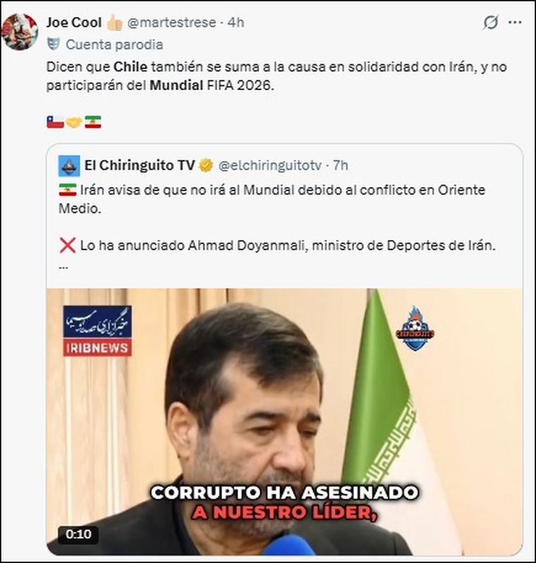 Los memes contra Chile tras la baja de Irán del Mundial 2026. Los memes contra Chile tras la baja de Irán del Mundial 2026.