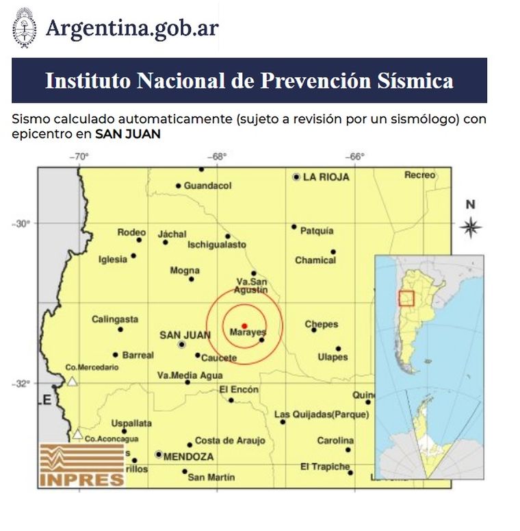 Los primeros datos del Inpres sobre el sismo percibido este jueves por la mañana. Los primeros datos del Inpres sobre el sismo percibido este jueves por la mañana.