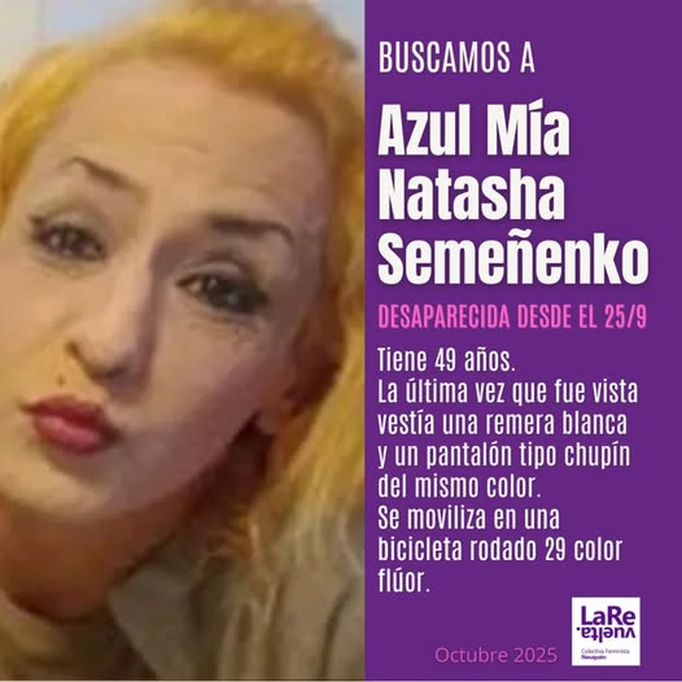 Azul Semeñenko fue vista por última vez, el 25 de septiembre pasado. Azul Semeñenko fue vista por última vez, el 25 de septiembre pasado.