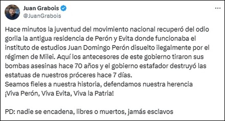El posteo de Juan Grabois en X
