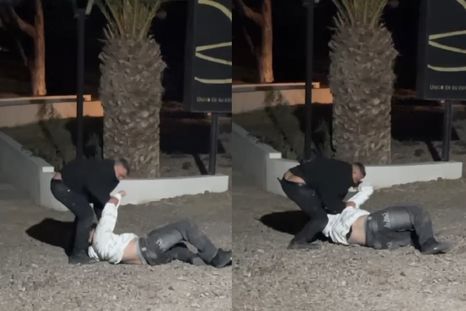 Captura del video donde se ve al adolescente reducido en el piso del exterior del salón Desert Gala en Chacras de Coria. Captura del video donde se ve al adolescente reducido en el piso del exterior del salón Desert Gala en Chacras de Coria.