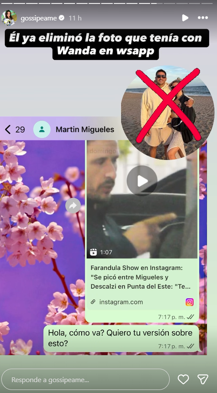 Martín Migueles borró la foto con Wanda Nara. Martín Migueles borró la foto con Wanda Nara.