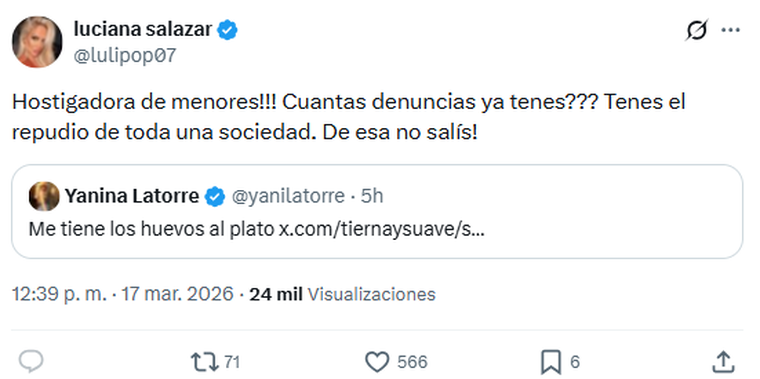 La respuesta de Luciana Salazar a Yanina. La respuesta de Luciana Salazar a Yanina.
