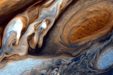 Imagen obtenida por la Voyager 1 de la Gran Mancha Roja de Júpiter en 1979. Foto: Wikipedia.