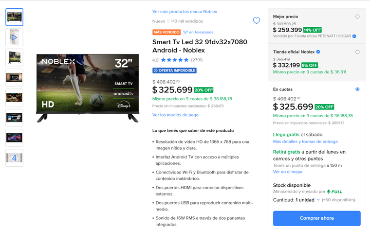 Una opción económica para ver el Mundial. Fuente: Mercado Libre. Una opción económica para ver el Mundial. Fuente: Mercado Libre.