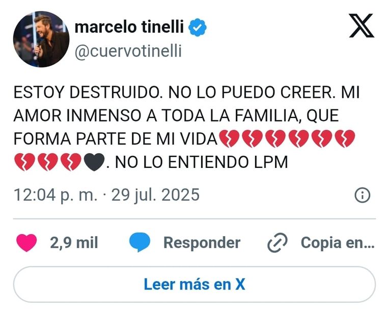 El angustioso mensaje en redes sociales que Marcelo Tinelli compartió luego del fallecimiento de Mila Yankelevich. El angustioso mensaje en redes sociales que Marcelo Tinelli compartió luego del fallecimiento de Mila Yankelevich.