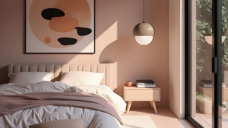 Los colores tierra reemplazan al blanco y aportan calidez al dormitorio. Créditos: Freepik.