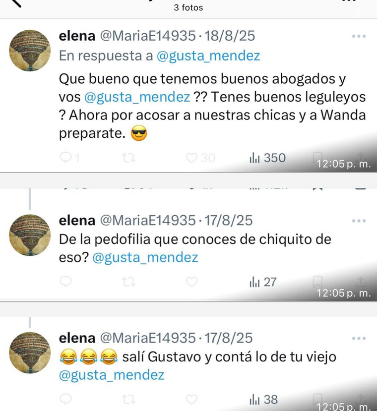 Las capturas de pantalla que denunció por redes Gustavo Méndez. Créditos: X / gusta_mendez Las capturas de pantalla que denunció por redes Gustavo Méndez. Créditos: X / gusta_mendez