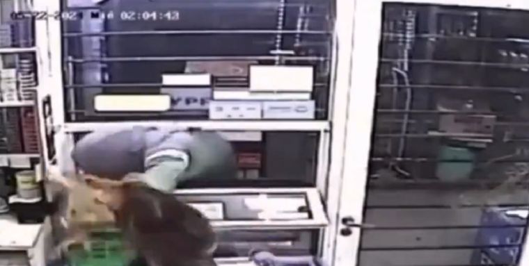 La kiosquera logró frustrar un intento de robo utilizando sus habilidades de “kick boxing” Foto: captura video