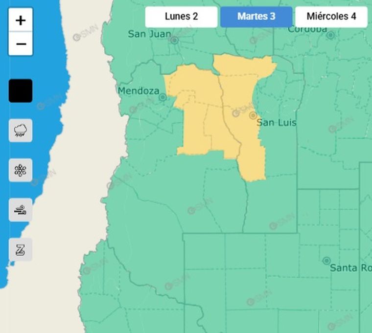 El SMN emitió un alerta por tormentas para este martes en Mendoza. El SMN emitió un alerta por tormentas para este martes en Mendoza.