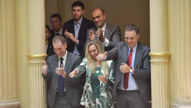 Se repetirá esta foto de Karina Milei, Manuel Adorni y Diego Santilli. Foto: NA