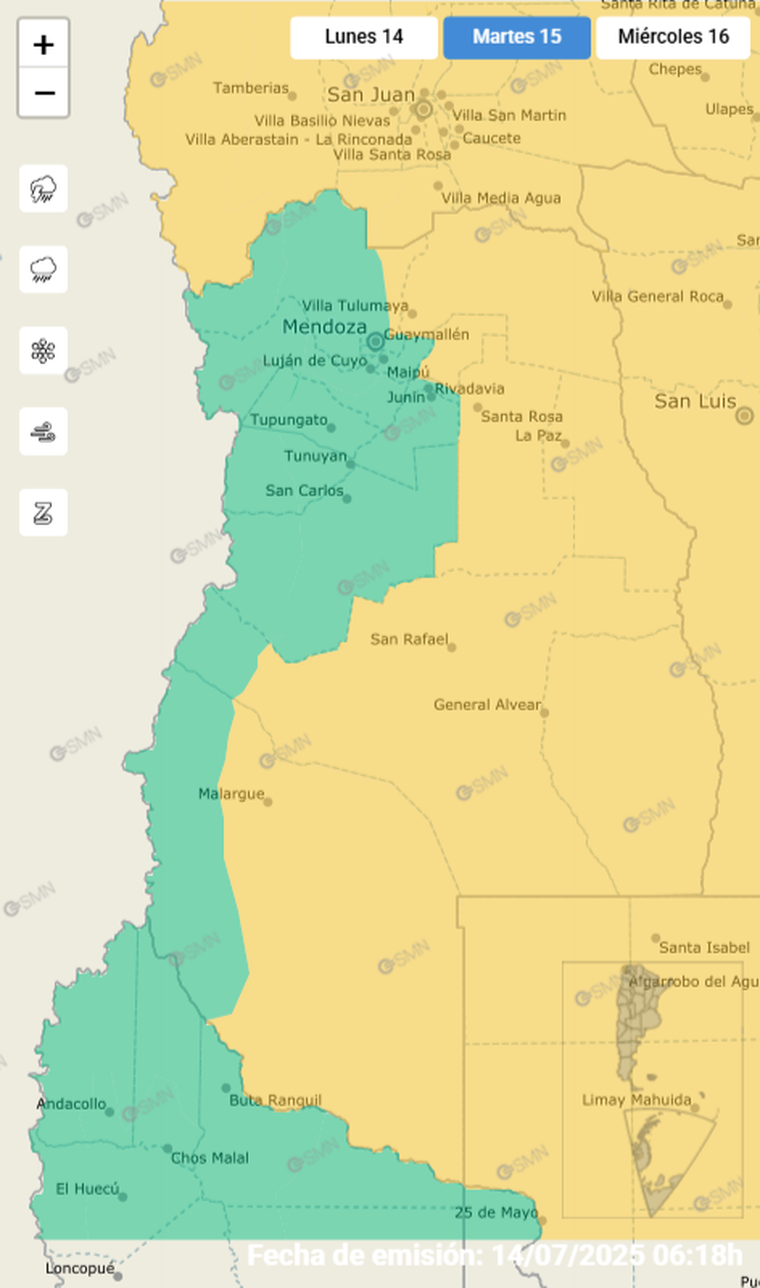 El pronóstico dice que las ráfagas más intensas se sentirán en el sur, este y Valle de Uco durante la tarde del martes. El pronóstico dice que las ráfagas más intensas se sentirán en el sur, este y Valle de Uco durante la tarde del martes.