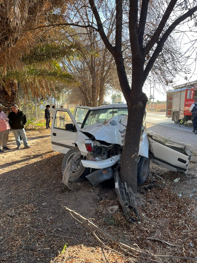 Así quedó el vehículo de las víctimas tras impactar contra el árbol Foto: Ministerio de Seguridad de Mendoza