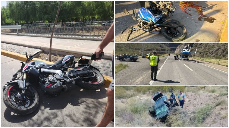 Los accidentes fatales de los últimos días en Mendoza: a la izquierda, el choque fatal de este viernes en la Costanera; en la derecha, otros siniestros con muertos que sacudieron a la provincia.&nbsp;