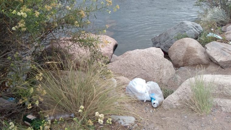 Bolsas de basura contaminan el río Mendoza. Foto: Gentileza