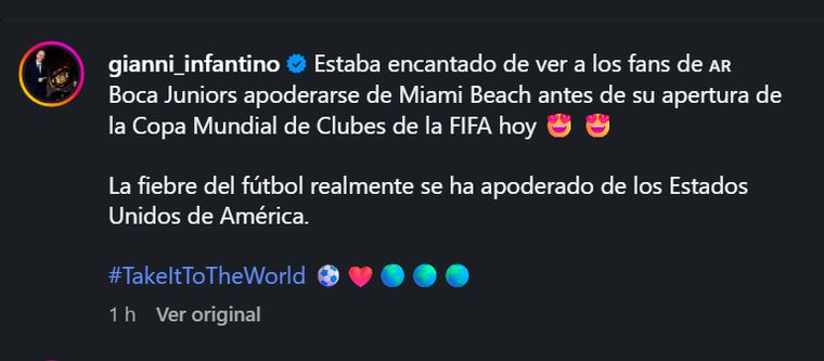 Gianni Infantino elogió en sus redes el banderazo de los hinchas de Boca. Gianni Infantino elogió en sus redes el banderazo de los hinchas de Boca.