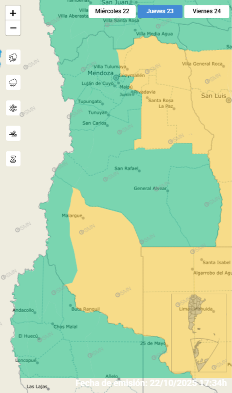 Este jueves rigen dos alertas meteorológicas en Mendoza. Este jueves rigen dos alertas meteorológicas en Mendoza.